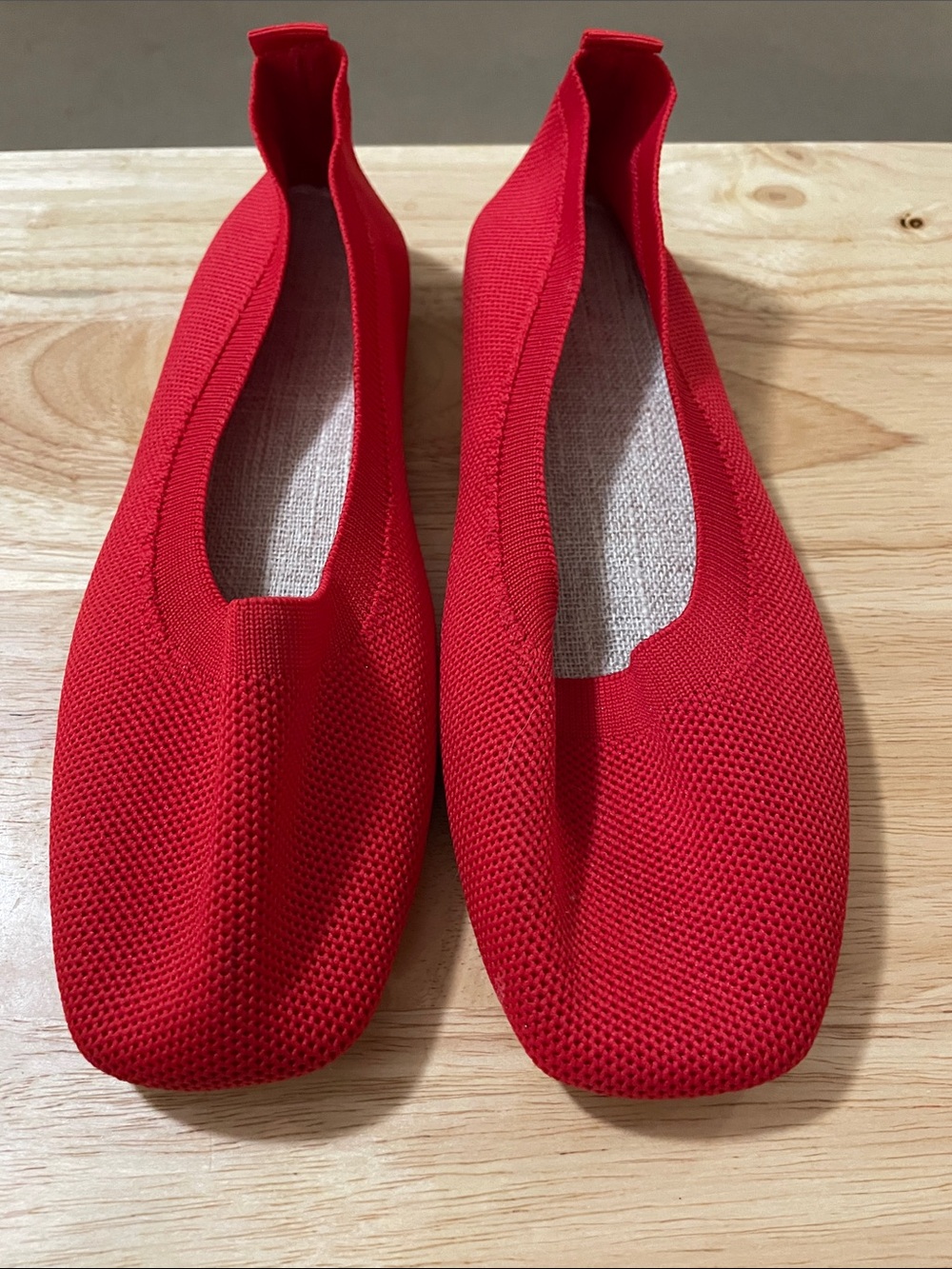 Red Knit Slip-On Ballet Flats for Women